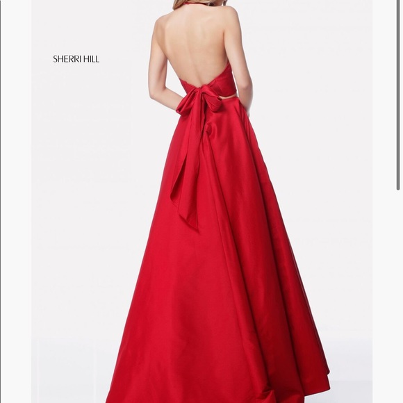 Red Sherri Hill Halter Dress - Picture 2 of 2